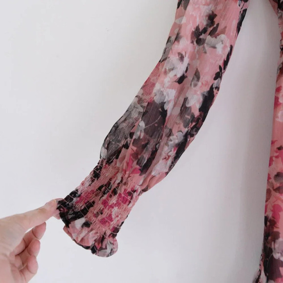 Rachel Parcell Floral Print Ruffle Chiffon  Blouson Maroon Midi Dress 4 - Picture 6 of 14